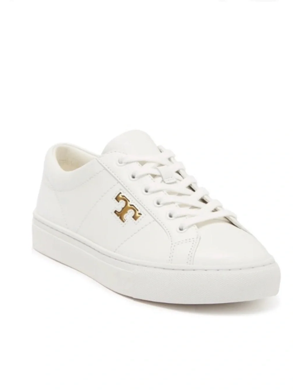 Tory Burch White Leather Low-Top Sneakers with Gold Logo